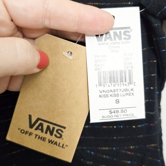 NEW Vans Black And Rainbow Striped Skater Dress Kiss Kiss Lurez Size Small NWT - Picture 2 of 5